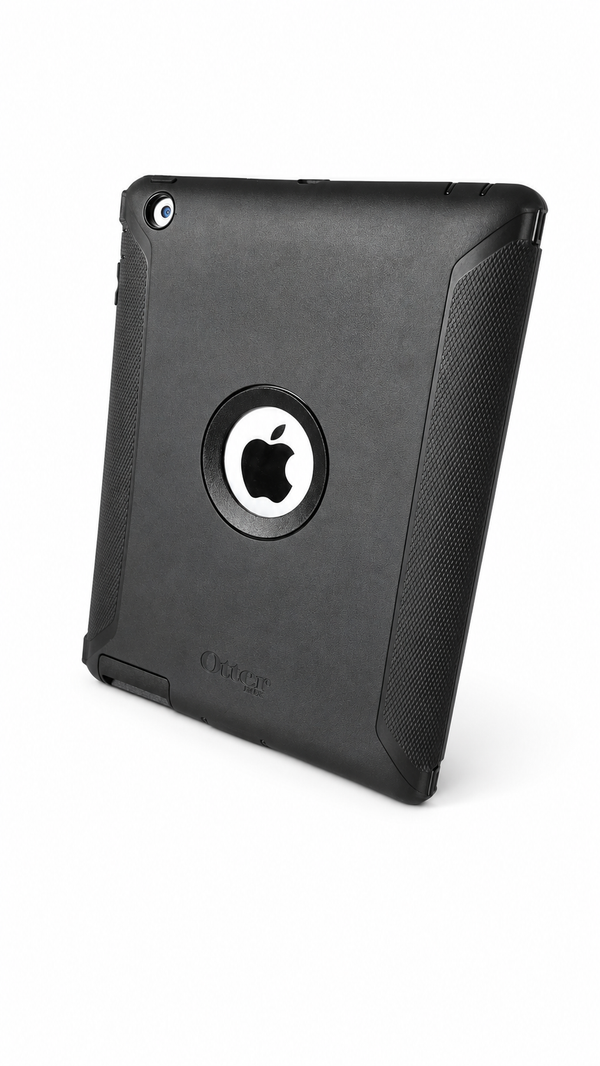 Refurbished iPad back view with protective black case