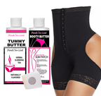 KETO Skinny & Plump Body Work Kit with Hourglass Booty Lifter, Slimming Tea, Slim Patches, Tummy Butter, and Booty Butter for slimming & curve enhancement.